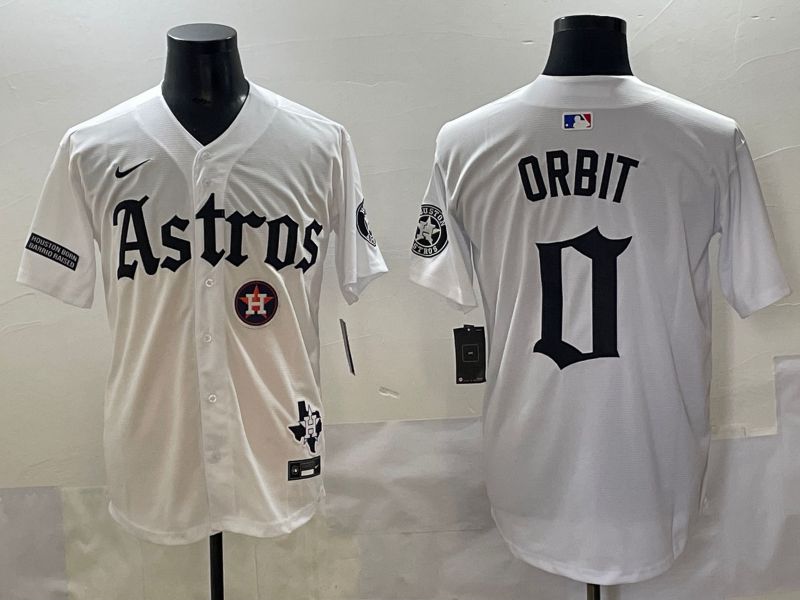 Men 2025 Houston Astros 0 Orbit White Five generations Joint Name Nike MLB Jersey style 12